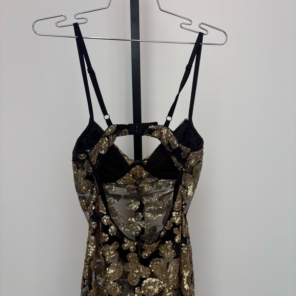For Love & Lemons gold black colette sequin mini dress with fringe hem Size: XS - Picture 8 of 11